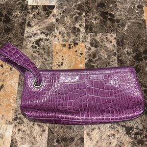 Vtg Elizabeth Arden Croc Embossed Purple Faux Leather  Wristlet